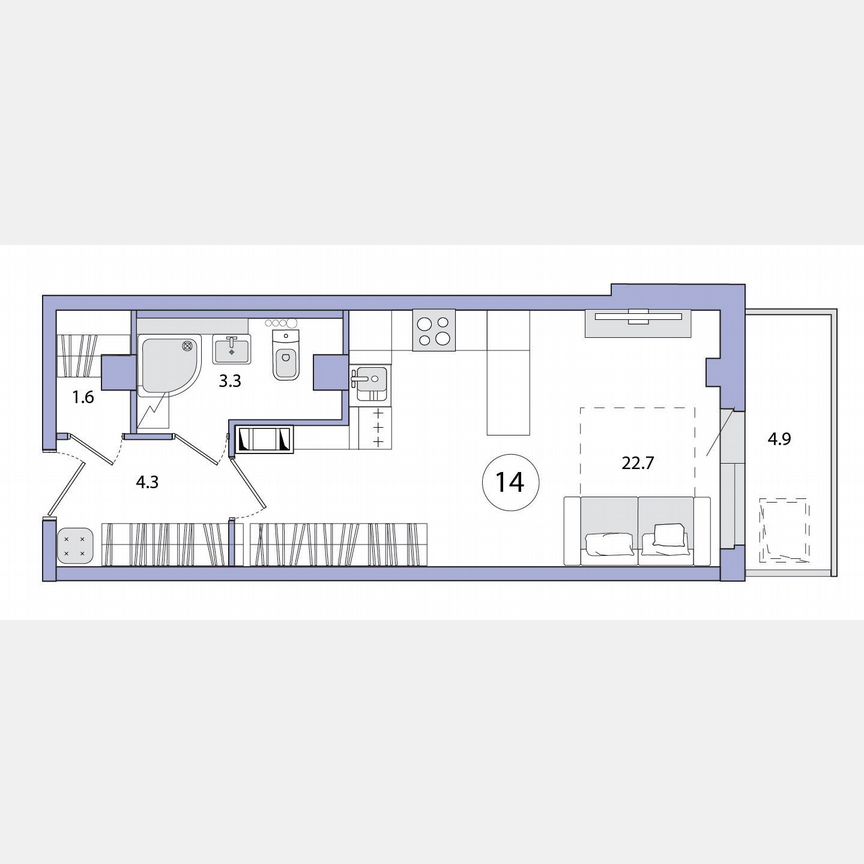 Апартаменты-студия, 33,8 м², 2/10 эт.