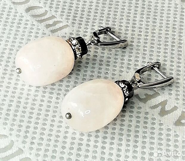 Серьги ювелир.сплав розовый кварц, коралл С517