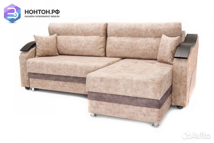 Диван угловой тик-так Милан бежевый / коричневый