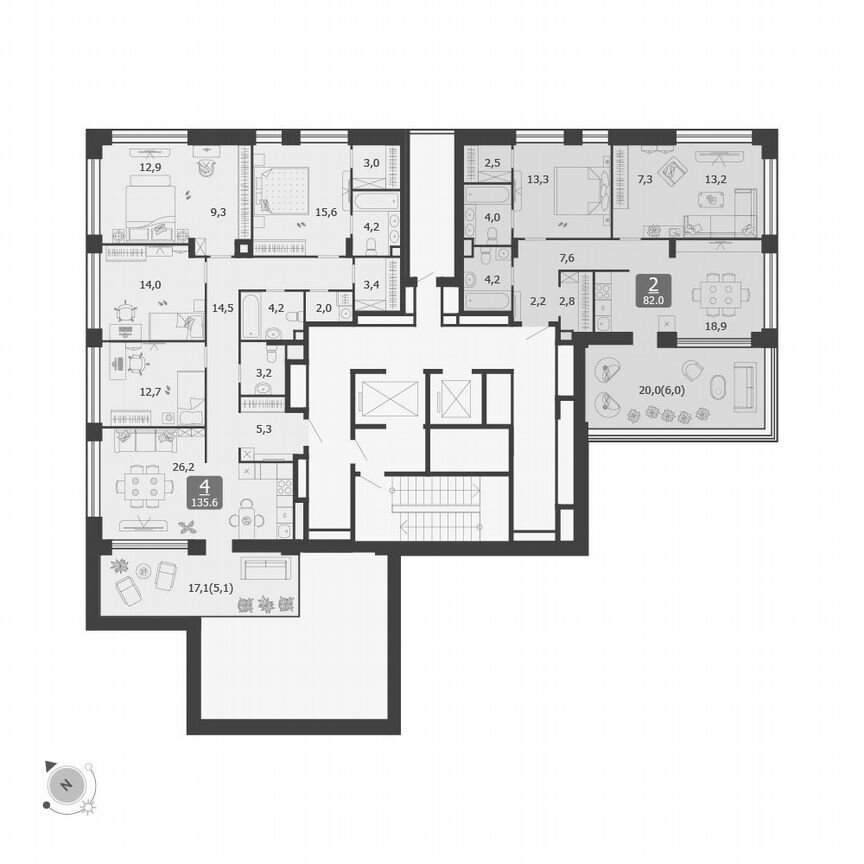 4-к. квартира, 135,6 м², 13/14 эт.