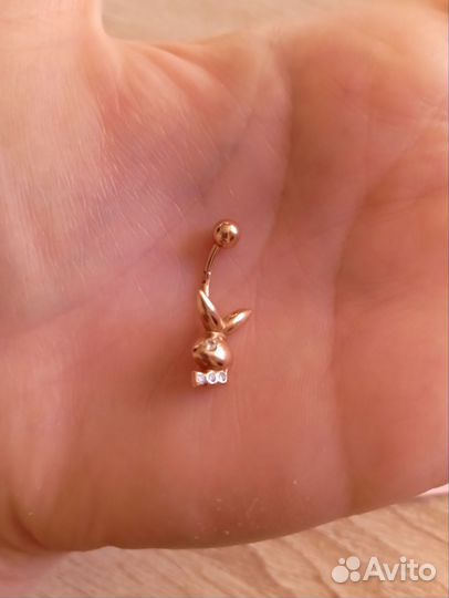 Пирсинг в пупок золотой с фианитами