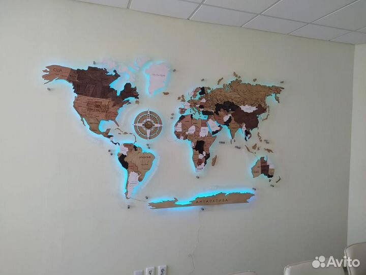 Карта мира на стену с подсветкой