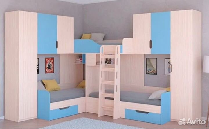 Кровать Трио со шкафами Дуб Молочный/Орех