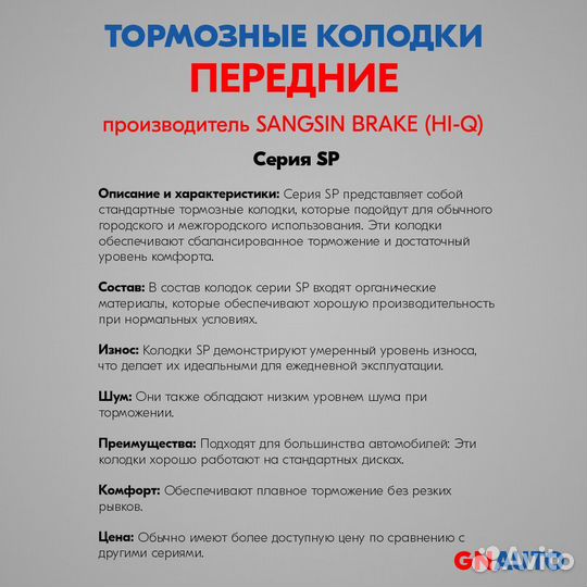 Тормозные колодки передние SP1462 Sangsin Brake