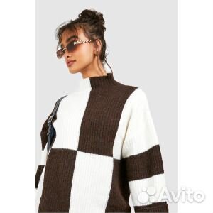 Свитер с высоким воротом color block Boohoo, шокол