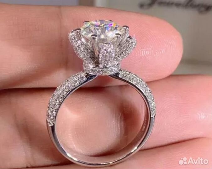 Кольцо серебро с муассанитом 2 ct и 3 ct