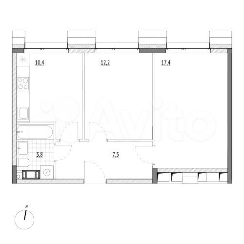 2-к. апартаменты, 51,3 м², 5/7 эт.