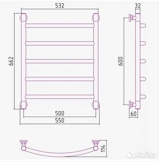 Полотенцесушитель водяной Сунержа Галант 600х500 ф