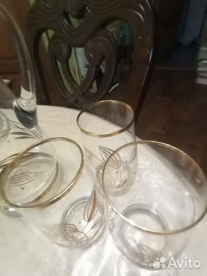 Кувшин и стаканы из тонкого стекла ГДР