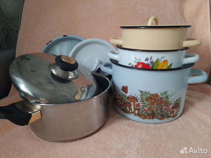 Кастрюли эмалированные и нержавейка пакетом