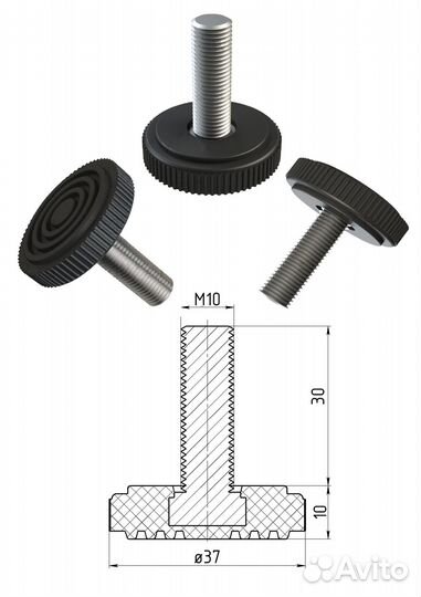 Ножки для журнального столика 350 40х40 (4 шт) металлические регулируемые черные Лофт