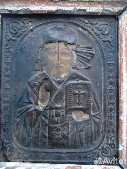 Икона старинная пресспапье мрамор