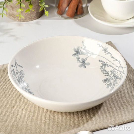 Тарелка суповая «Гербарий», 750 мл, d19,5 см, бела