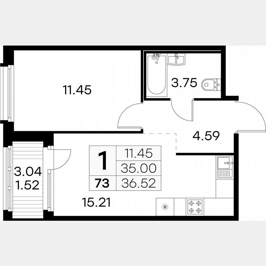 1-к. квартира, 36,5 м², 9/15 эт.
