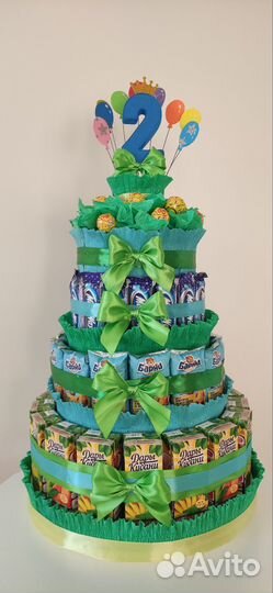 Детский, гигантский торт со сладостями,соками