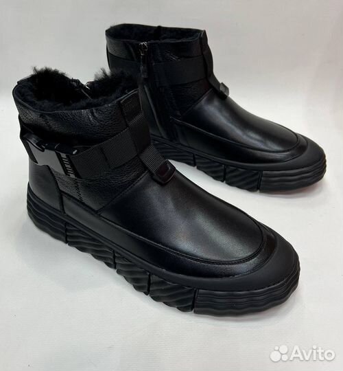 Полуботинки зимние мужские черные кожаные Romitan