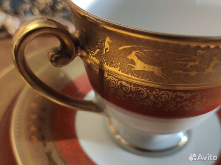 Aofi фарфор тройка чайнокофейная золото