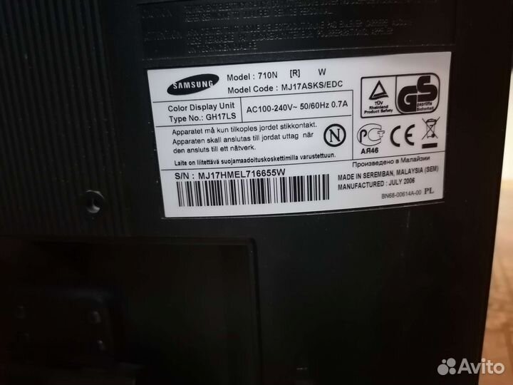 Монитор samsung syncmaster 710n