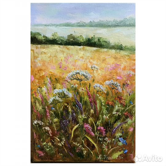 Картина маслом цветы полевые