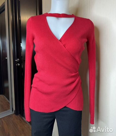 Красный Пуловер трикотажный лонгслив