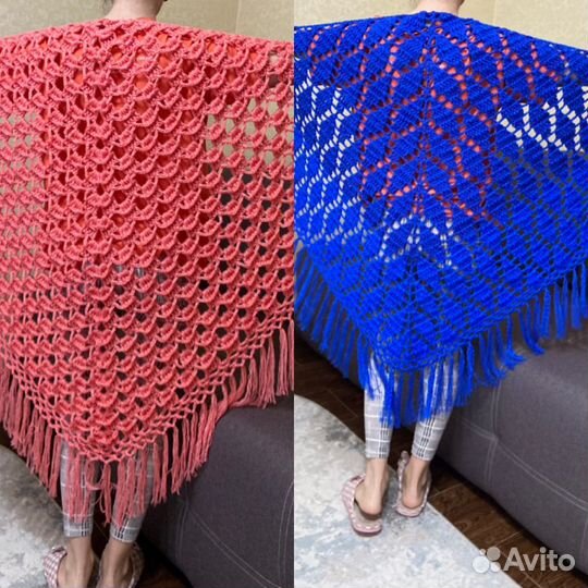 Новые шали платки вязаные. Шаль ажурная руч.работы