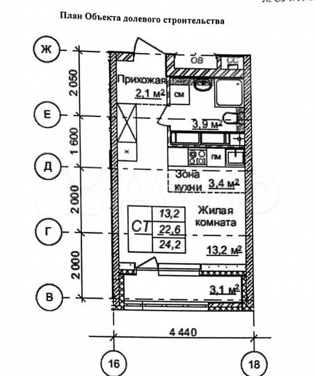 Квартира-студия, 22,6 м², 3/26 эт.