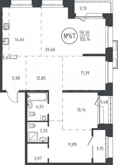 4-к. квартира, 106,1 м², 12/19 эт.