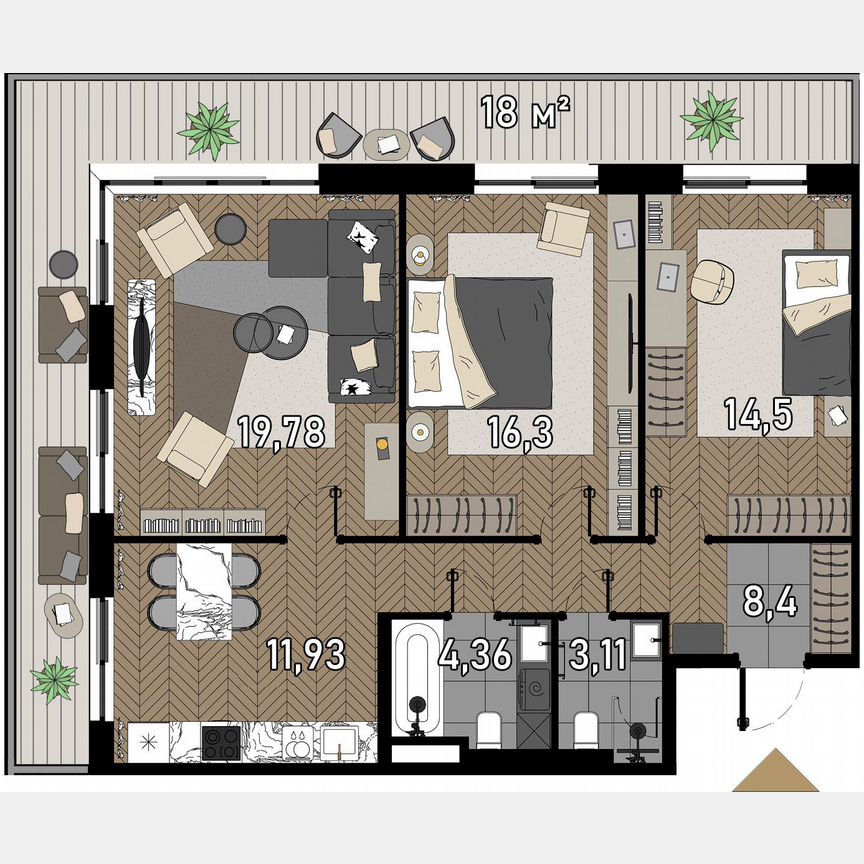 3-к. апартаменты, 81,2 м², 2/23 эт.