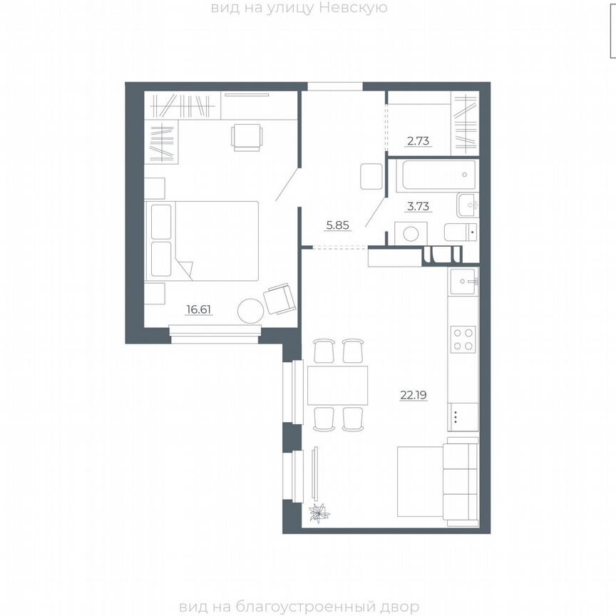 1-к. квартира, 51,1 м², 5/5 эт.