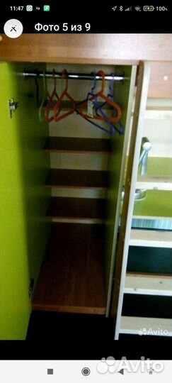 Детская кровать чердак со столом и шкафом