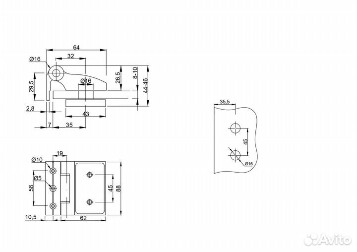 Петля для межкомнатной стеклянной двери