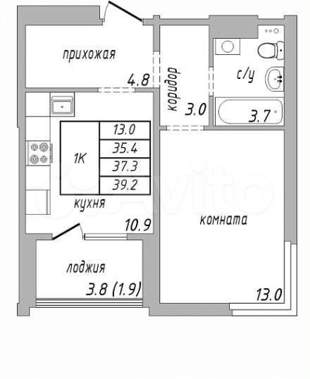1-к. квартира, 39,2 м², 2/17 эт.