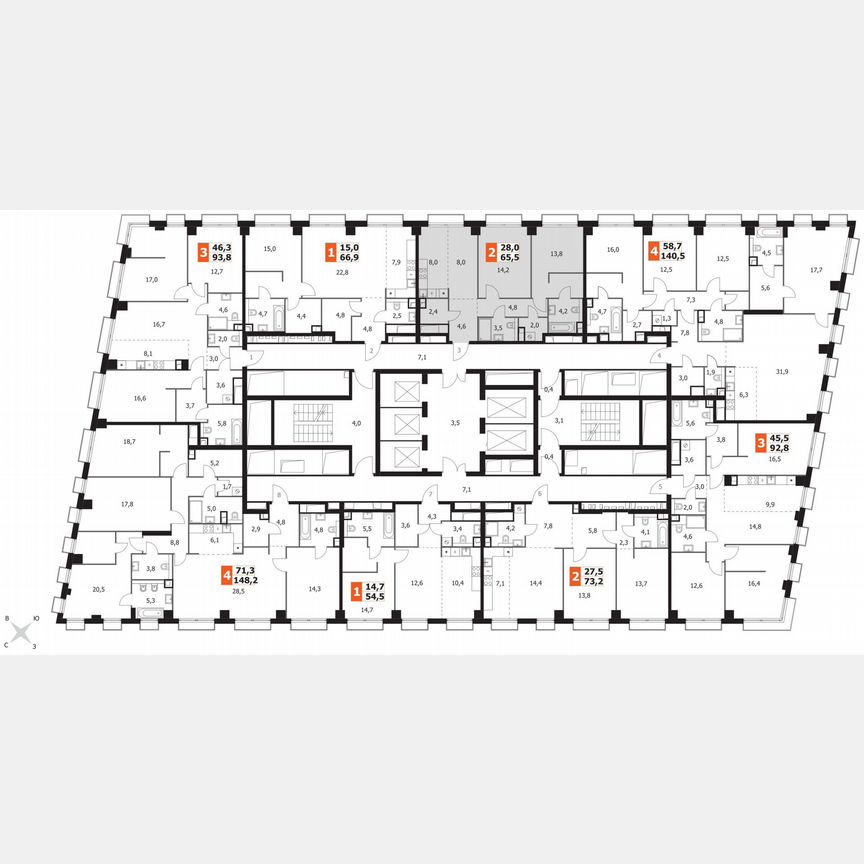 2-к. квартира, 65,5 м², 30/43 эт.