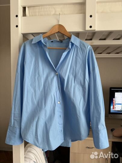 Рубашка голубая из поплина zara