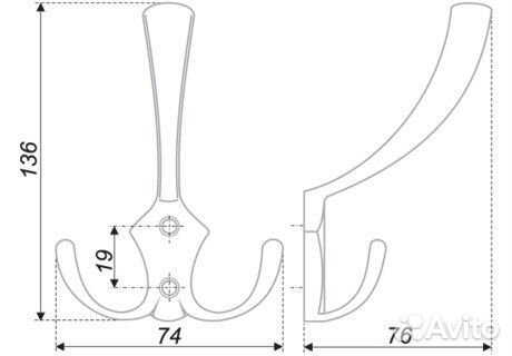 Крючок мебельный трехрожковый золото