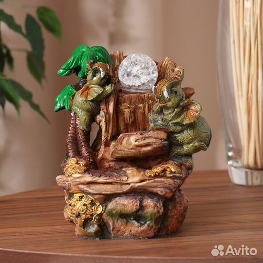 Фонтан 'Слоны с монетками, пальма' 20х13 см (с под