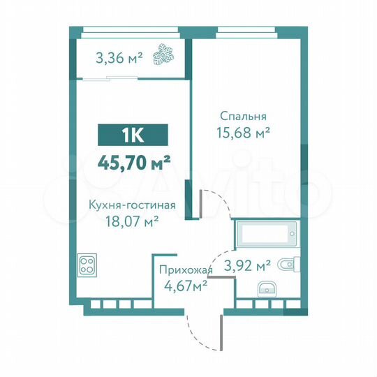 1-к. квартира, 45,7 м², 8/10 эт.