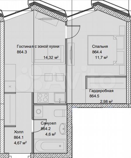 1-к. апартаменты, 38,2 м², 5/10 эт.