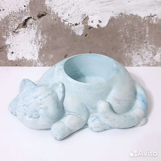 Подсвечник кашпо из гипса Кот