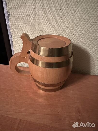 Пивая деревянная винтажная кружка