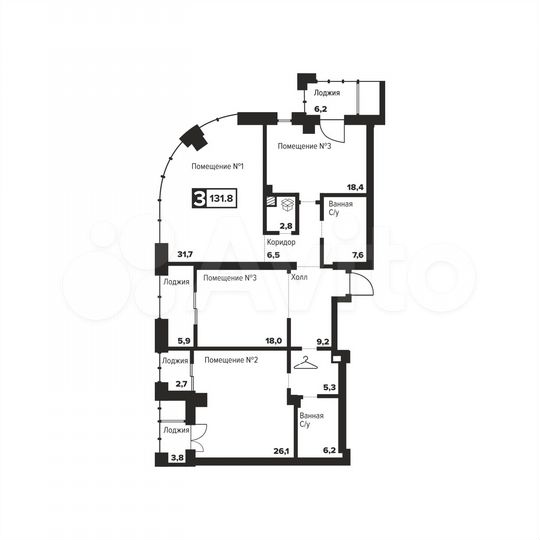3-к. апартаменты, 131,8 м², 24/31 эт.