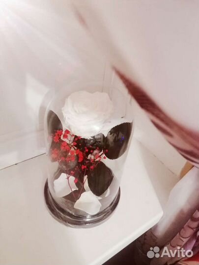 Роза в Колбе белая с декором / розы / свечи