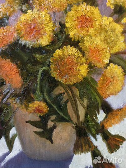 Одуванчики на солнце. Картина маслом. 35*30 см