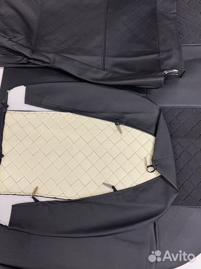 Чехлы сидений ваз 2107 (кожа/жаккард синий ромб)