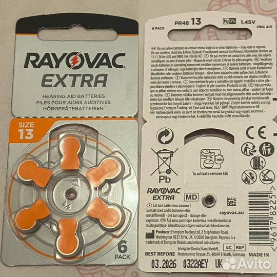 Батарейки renata 10, 13, 312, 675 rayovac 13