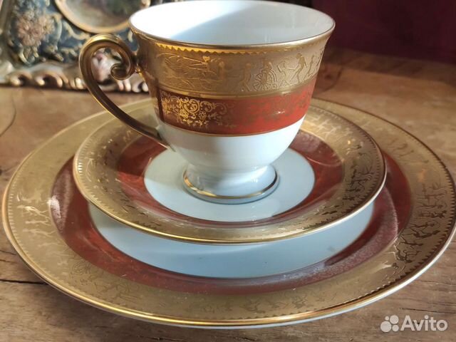 Aofi фарфор тройка чайнокофейная золото