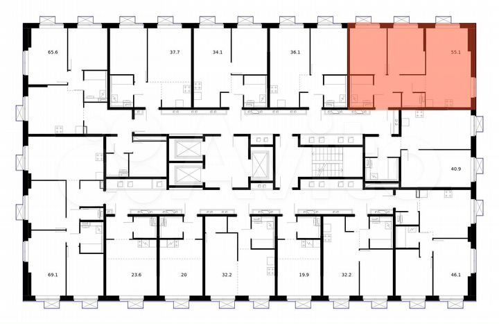 2-к. квартира, 55,1 м², 17/21 эт.