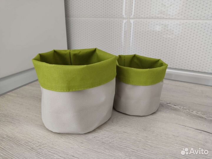 Новый набор текстильных корзинок серо-зеленый