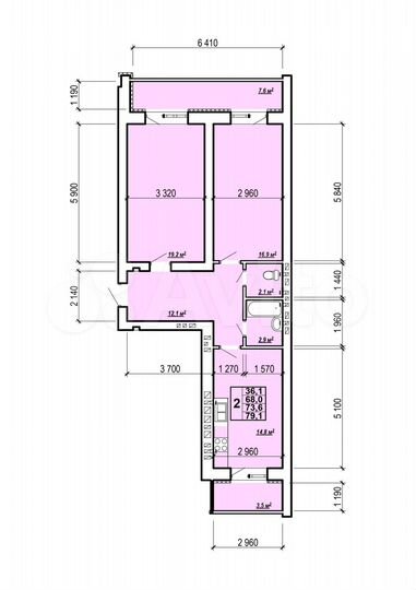 2-к. квартира, 79,1 м², 6/10 эт.
