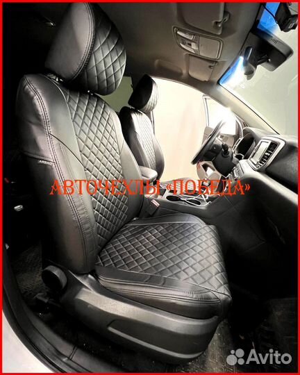 Чехлы Kia Sportage 4 из экокожи чёрные Ромб